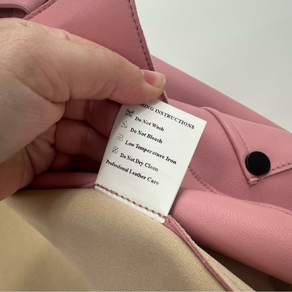 Jessie Liu Oversized Leather Moto Jacket in Light Pink Lamb Leather Med $575 - Picture 9 of 11